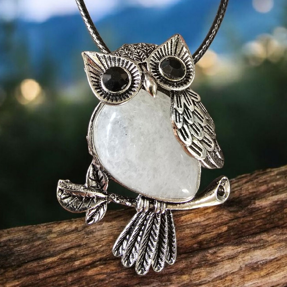 Owl Pendant Necklace Quartz